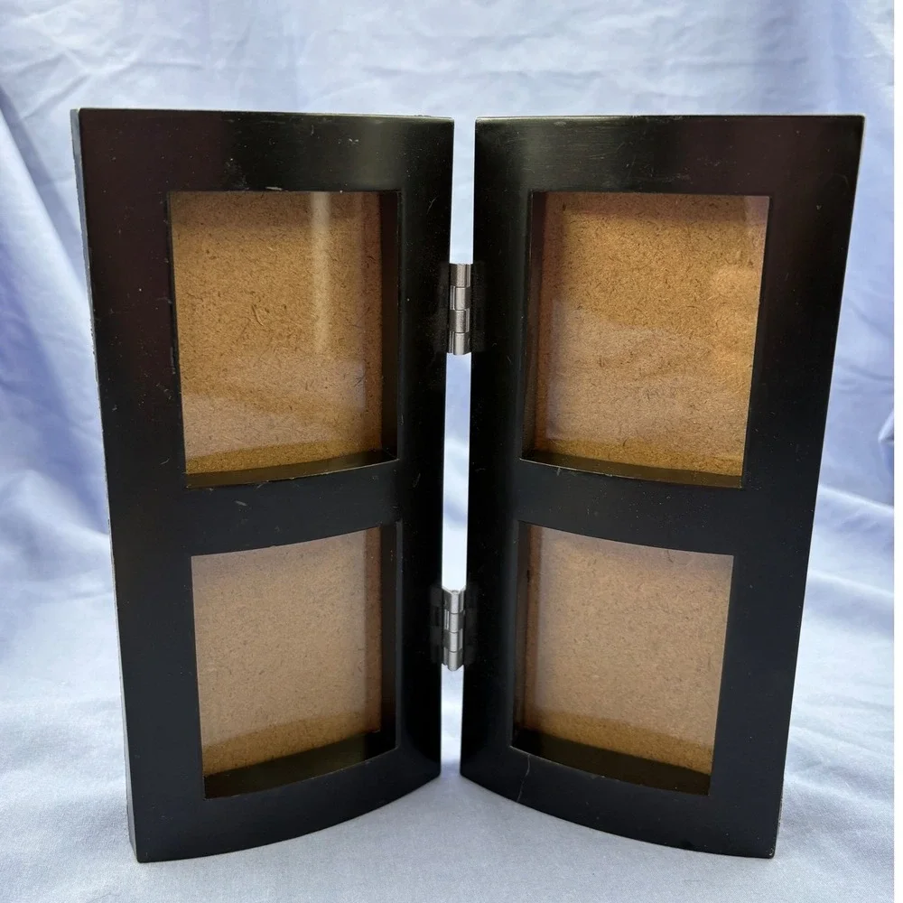Black Wood Hinged Bifold Quad Collage Tabletop Picture Frame 4 Openings 2x3